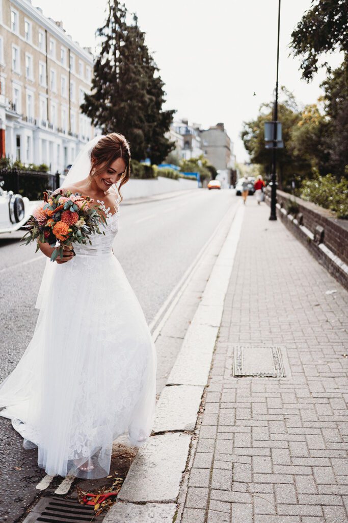 Jessica in Anna Kara Roma for an Autumnal wedding in Richmond