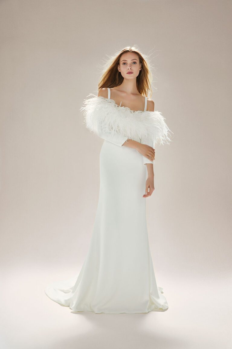 Jesus Peiro 2401 Wedding Dress With Feather Trim And Sleevesmiss Bush 8234