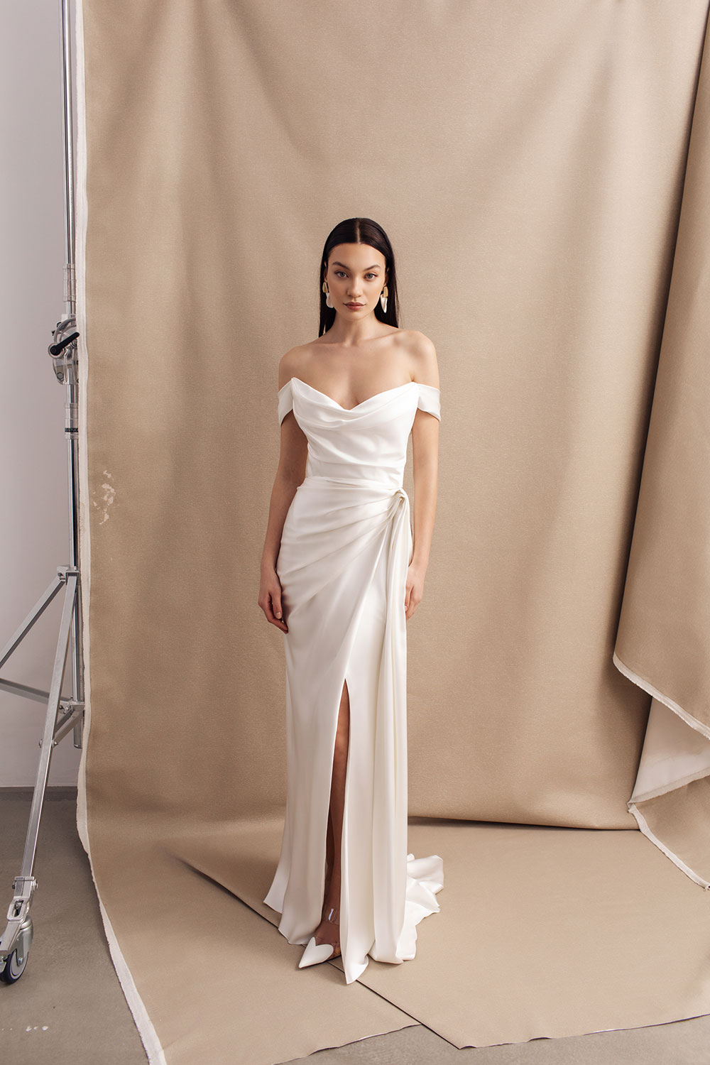 Danielle off the shoulder silk wedding dress from Divine Atelier