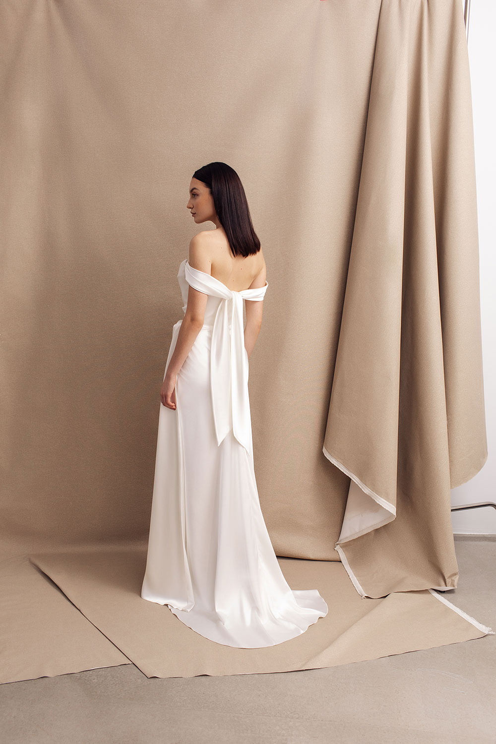 Danielle off the shoulder silk wedding dress from Divine Atelier