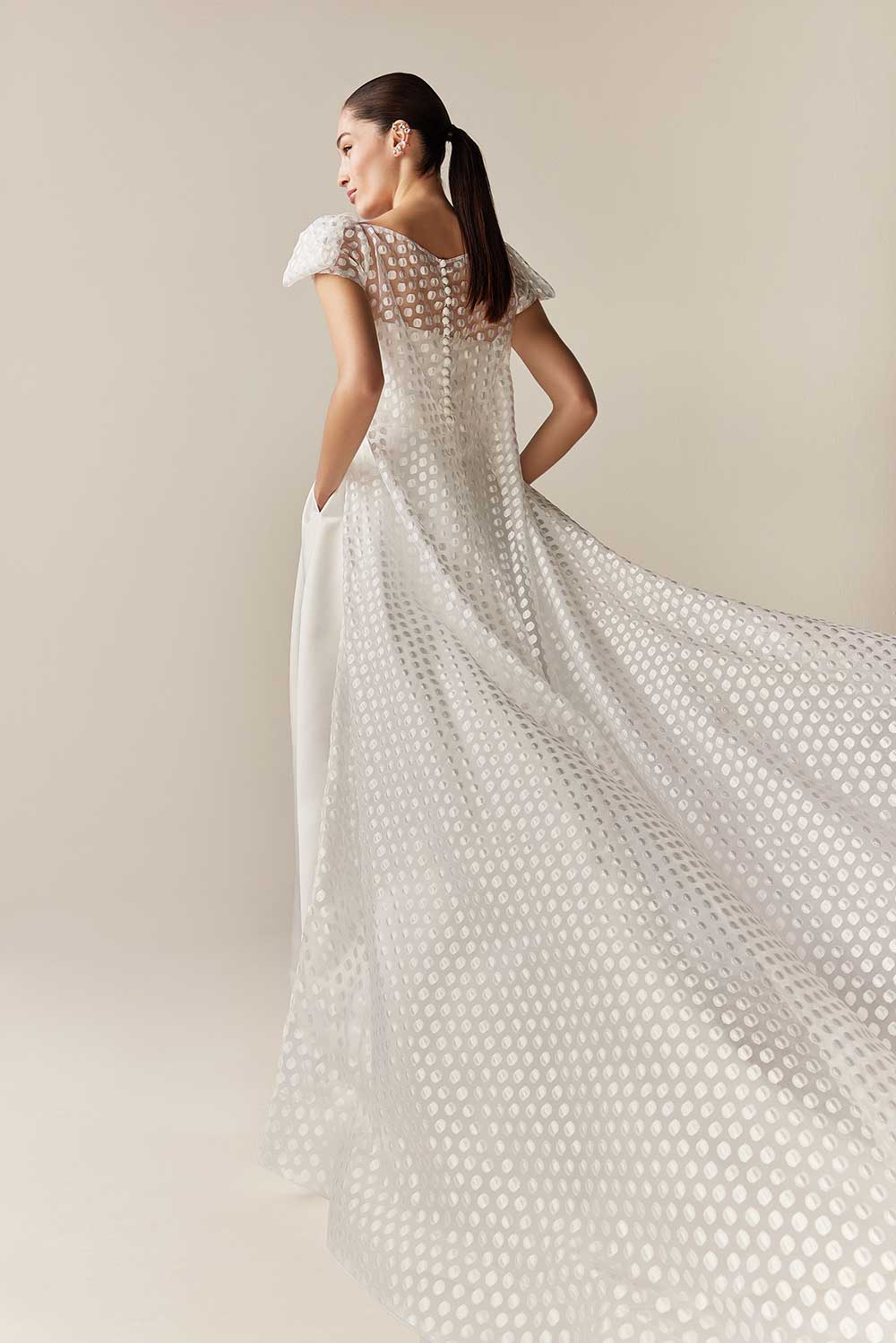 Jesus Peiro 2518 strapless wedding dress with dotty cape