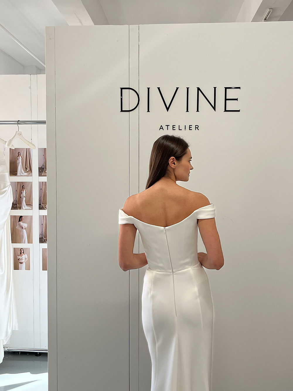 Kaya off the shoulder silk wedding dress from Divine Atelier