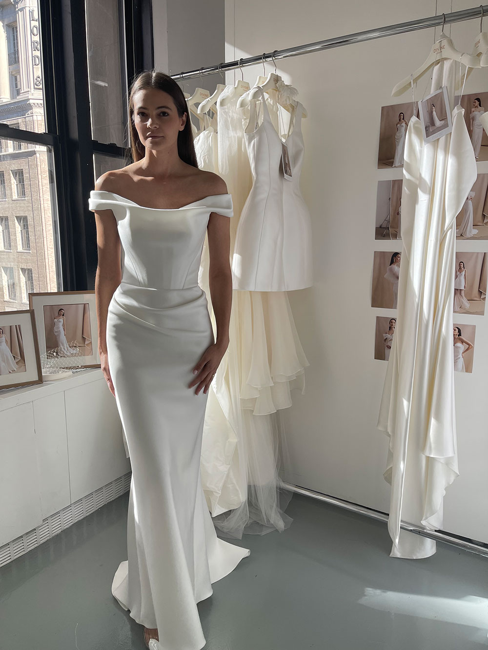 Kaya off the shoulder silk wedding dress from Divine Atelier